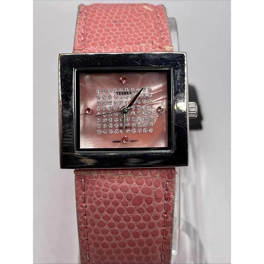 Bijoux Terner Women's Watch Pink Peralized Dial Genuine Leather Band New Battery